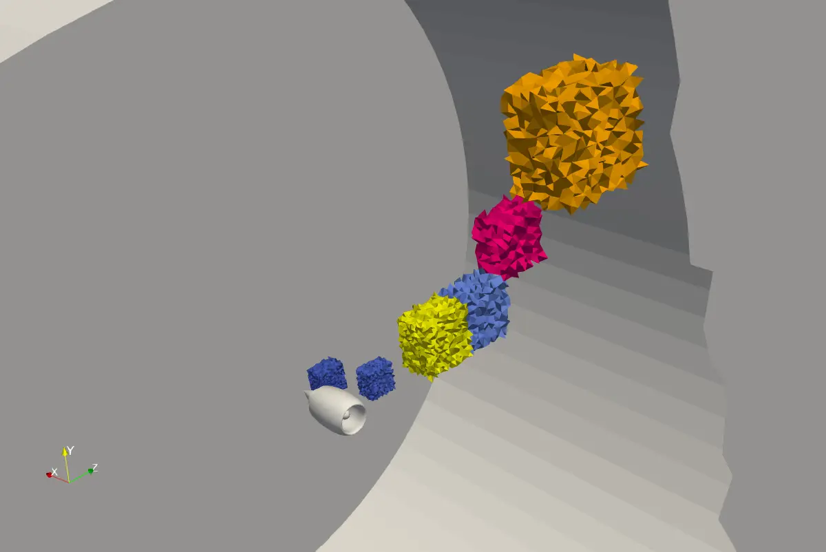 Few selected subdomains of the previous partitioned mesh